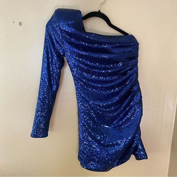 NBD Marceline Mini Dress blue cobalt sequin one shoulder party Revolve sz S - Picture 10 of 11